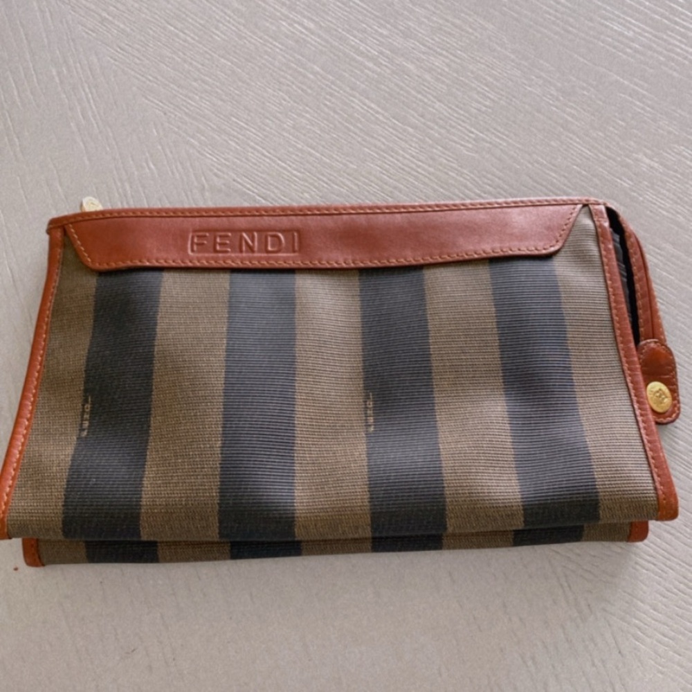 Fendi AUTHENTIC Vintage Pequin Striped Logo Clutch Bag Purse Pouch